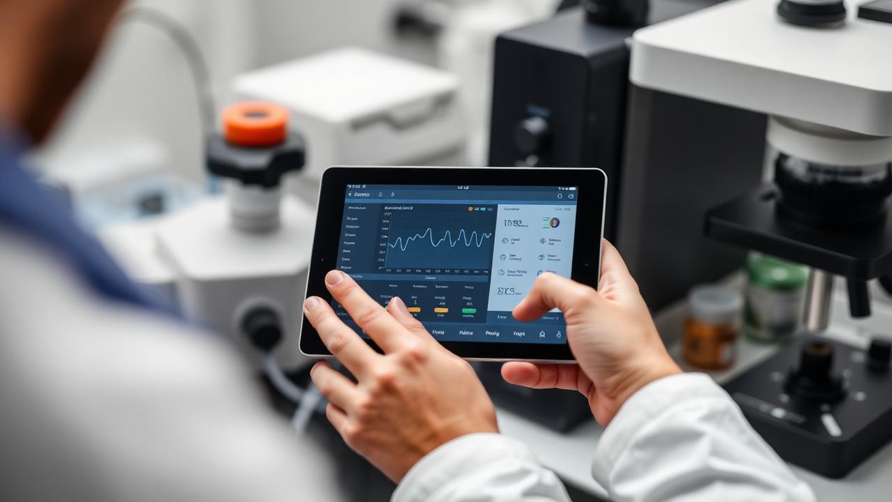 Researcher using monitoring software on tablet