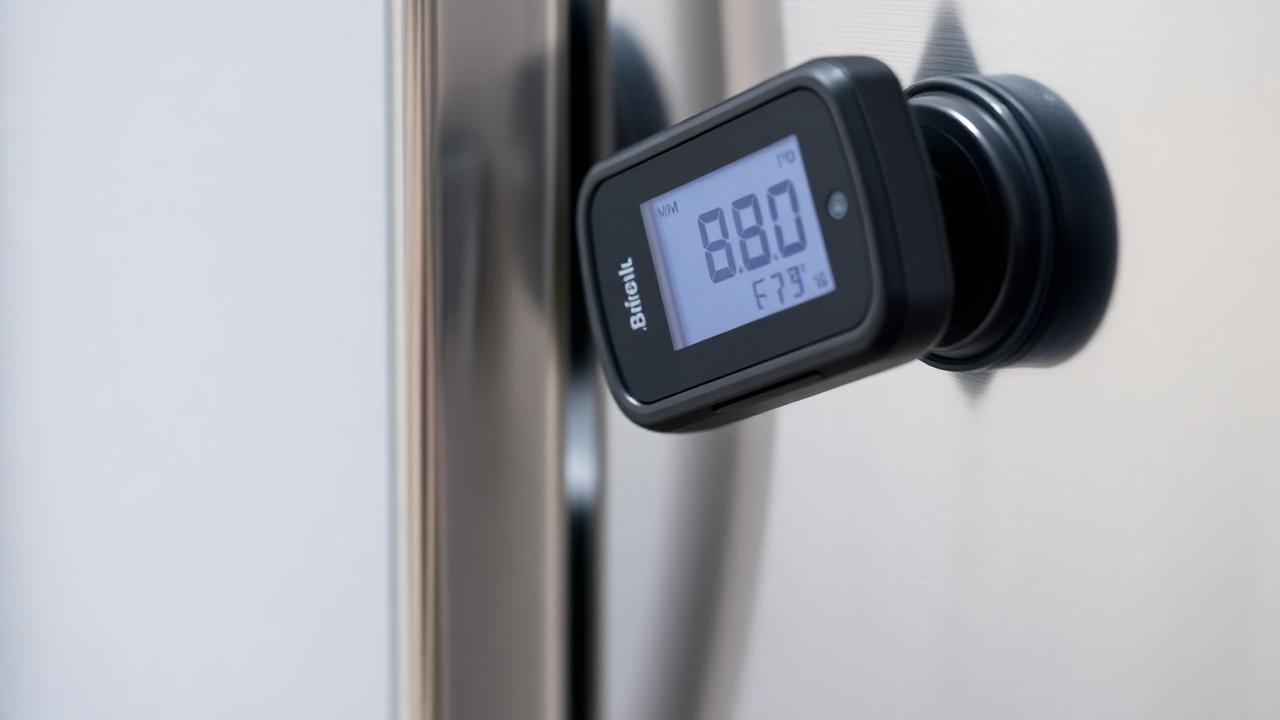 Temperature data logger on a freezer