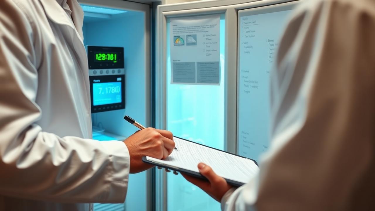 Researcher manually checking freezer log